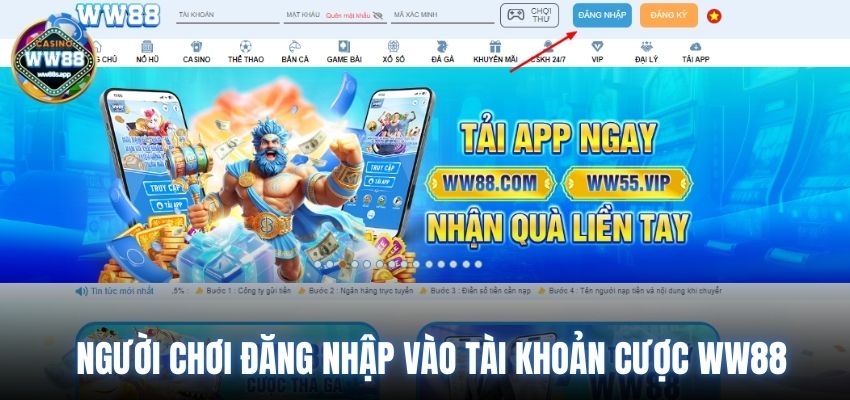 Người chơi đăng nhập vào tài khoản cược